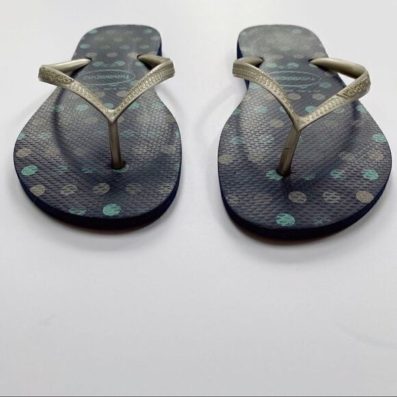 Havaianas Flip Flops Navy Blue Silver Polkadot Women’s 9 - Picture 7 of 8